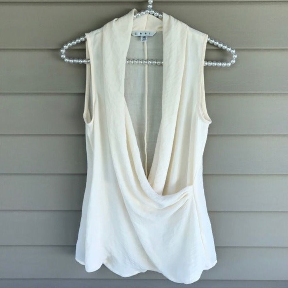 CAbi Sleeveless Faux Wrap Top Style #570